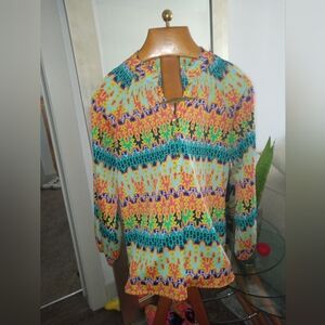 Tracy Negoshian Multicolor Patterned Blouse, Size Small